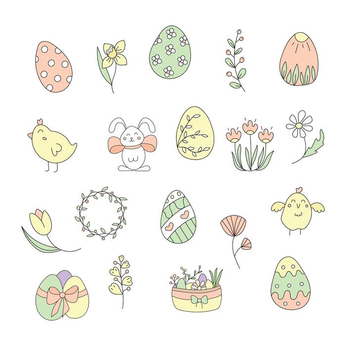 easter set illustration isolated on white background vector